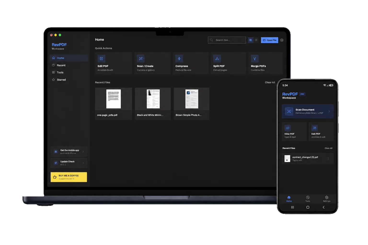 RevPDF running on desktop and mobile